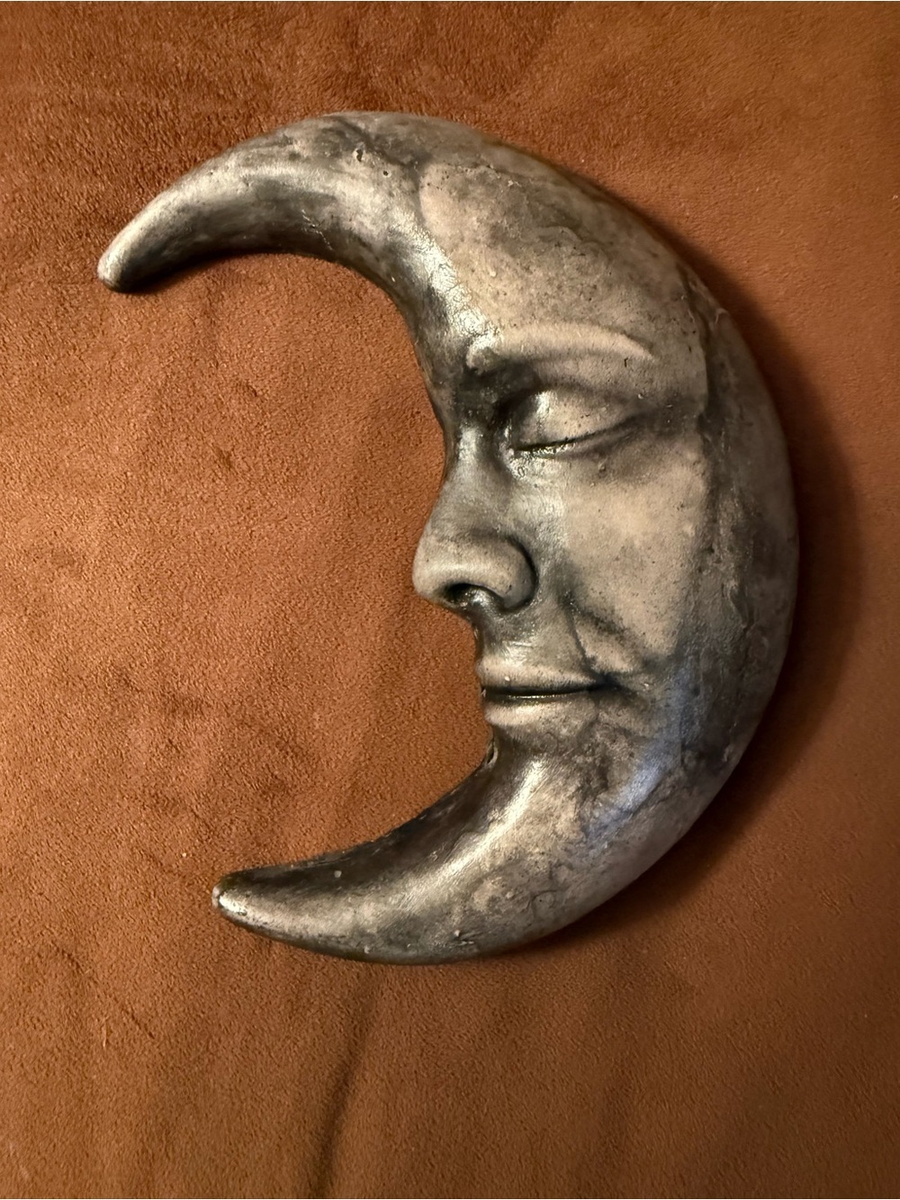 Blue-Silver Crescent Moon Face Wall Sculpture